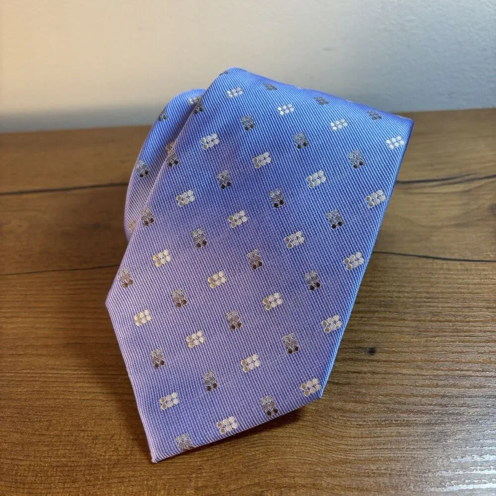 English Country Classics Silk Necktie Periwinkle Blue Geometric Dot Made England